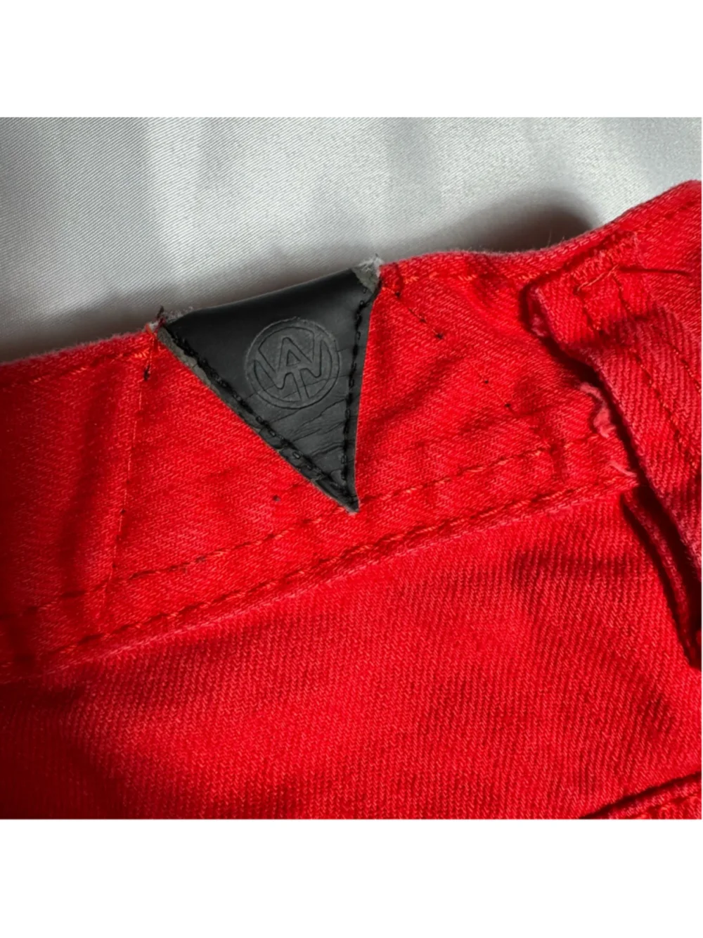 Men's WT02 Distressed Moto Shorts Red Black Size 38